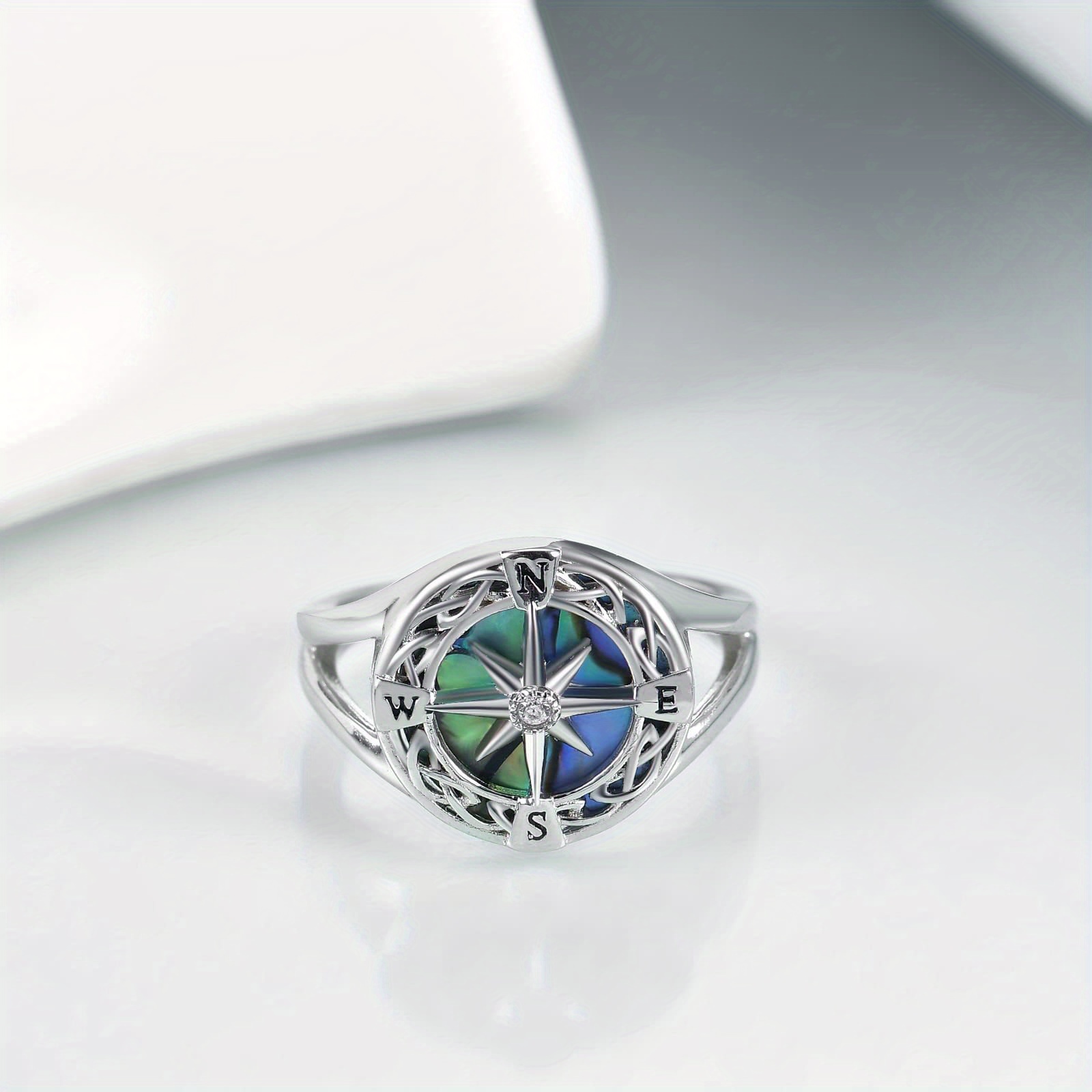 Viking Compass Ring Abalone Shell Graduation Gift for Women Girls